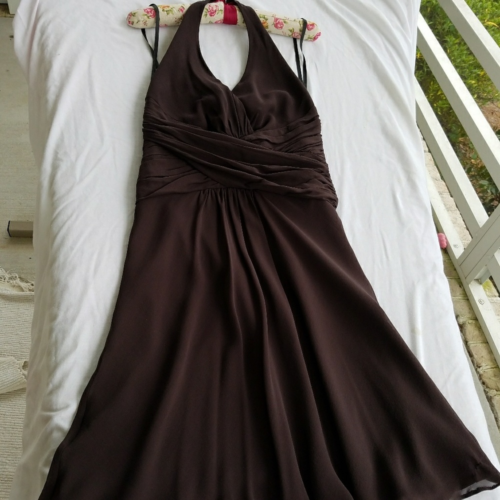 BCBG Paris Brown 100% Silk halter party dress